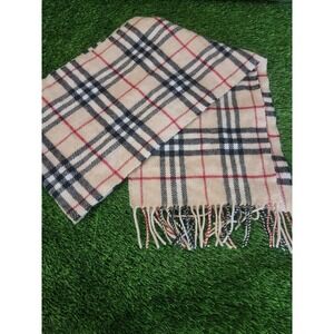 Foxford Scarf Womens Beige Plaid Lambswool Fringe Made In Ireland Neck Warmer